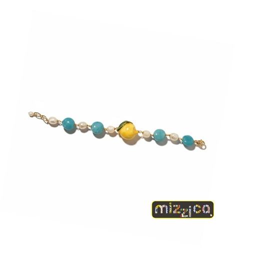 Bracciale "Limone in ceramica con perle e quarzi"