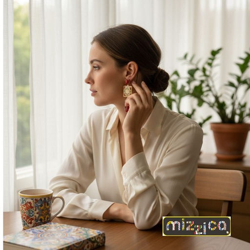 Orecchini "Maiolica fiori rossi" - immagine 2
