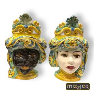 Coppia di Teste di Moro in ceramica di Caltagirone.