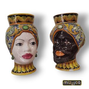 Coppia di Teste di Moro in ceramica di Caltagirone.