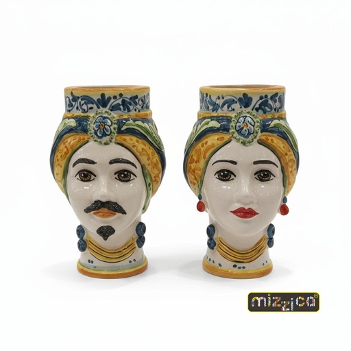 Coppia di teste di Moro in ceramica di Caltagirone