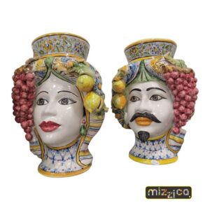 Coppia di Teste di Moro in ceramica di Caltagirone.