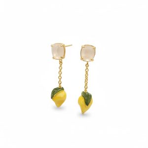 Orecchini "Cristallo bianco con limone in ceramica"