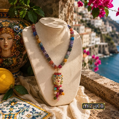 Collana multicolor con ciondolo "Testa di Moro in ceramica" - immagine 3