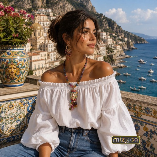 Collana multicolor con ciondolo "Testa di Moro in ceramica" - immagine 2
