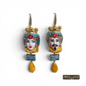 Orecchini "Teste di Moro" turchese e giallo