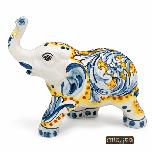 Elefante in ceramica di Caltagirone "decoro azzurro"