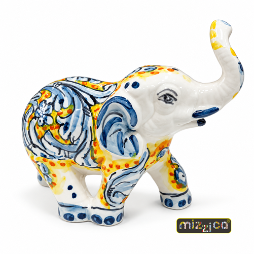 Elefante in ceramica di Caltagirone "decoro azzurro" - immagine 2