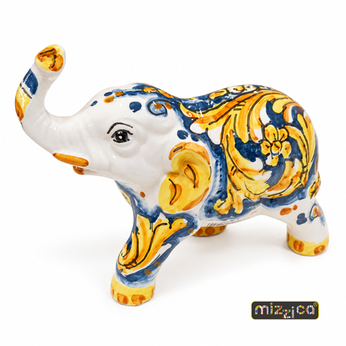 Elefante in ceramica di Caltagirone "decoro blu"