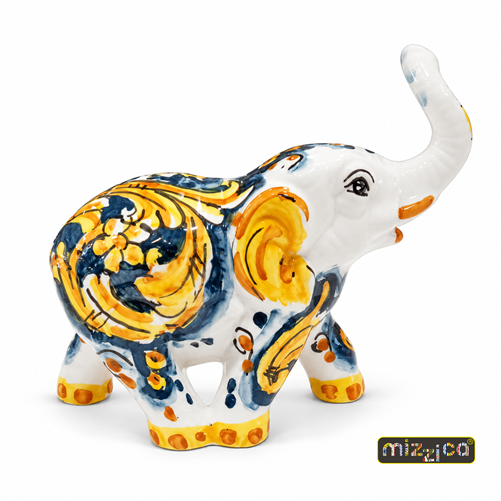 Elefante in ceramica di Caltagirone "decoro blu" - immagine 2